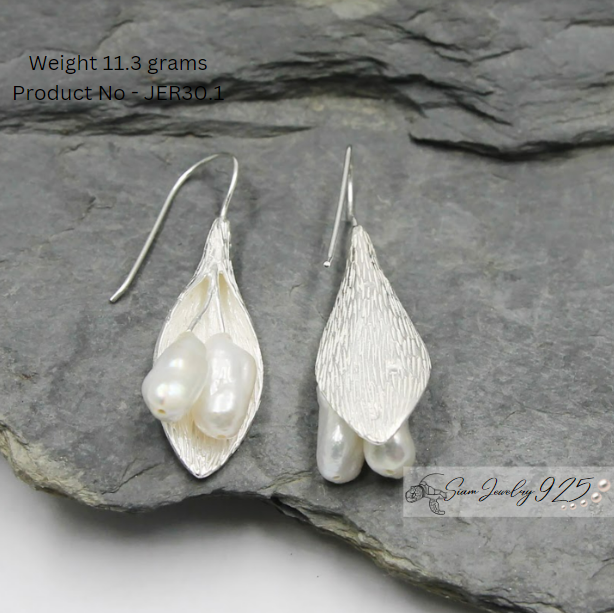 925Silver Double Pearl Fish Hook Earrings