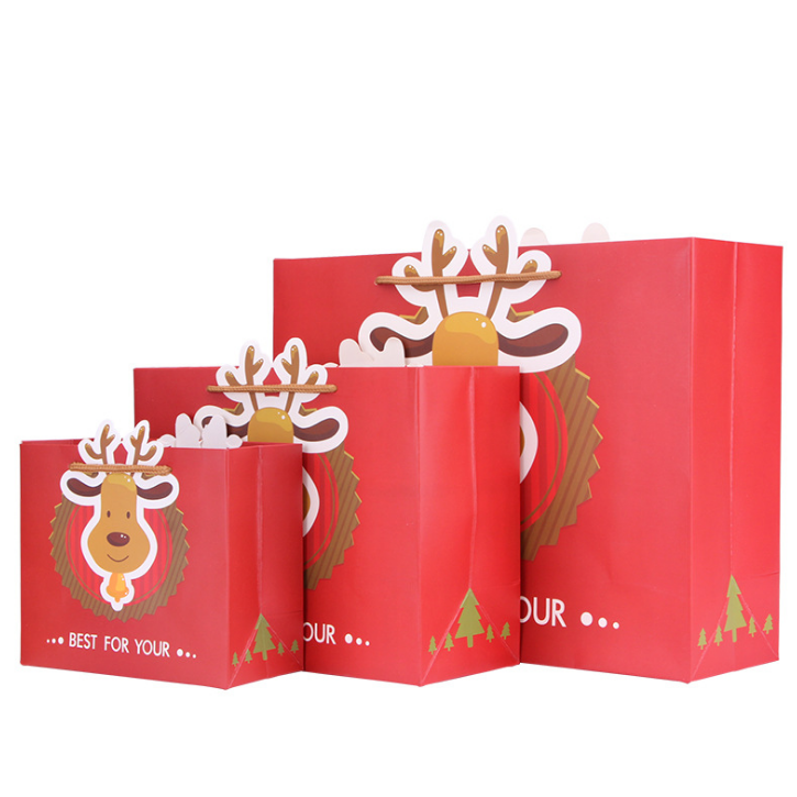 ถุงของขวัญปีใหม่ เทศกาลคริสต์มาสสีแดงเขียว ลายกวางเรนเดียร์ Rudolph Christmas & New Year Paper Bag