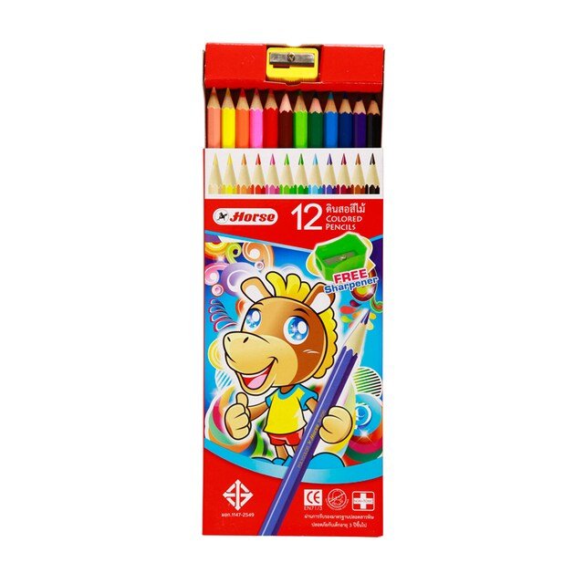 ดินสอสีไม้ยาวพร้อมกบเหลา 12 สี ตราม้า H-2080