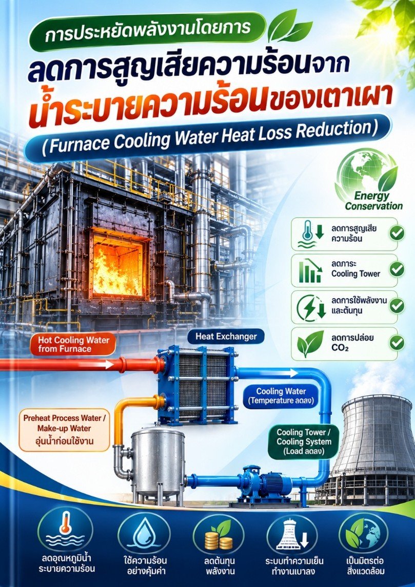 การประหยัดพลังงานโดยการลดการสูญเสียความร้อนจากน้ำระบายความร้อนของเตาเผา (Furnace Cooling Water Heat Loss Reduction)