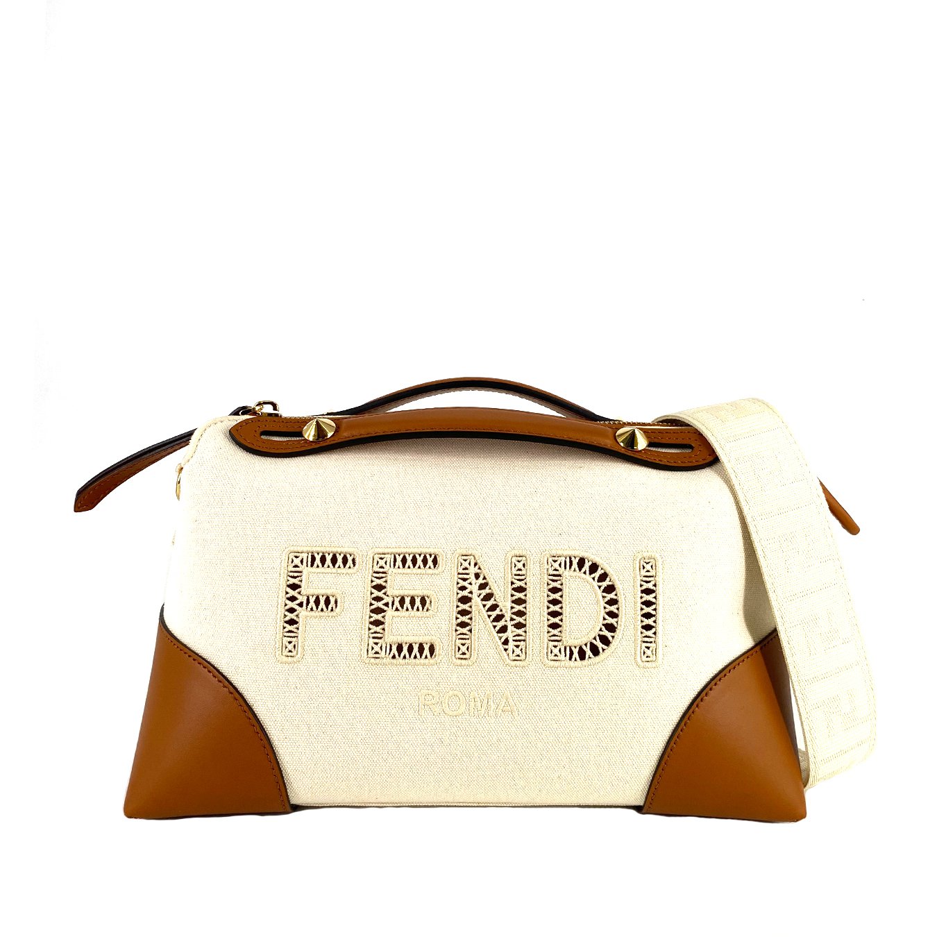 Fendi By The Way Medium Canvas With Logo FENDI Brown White