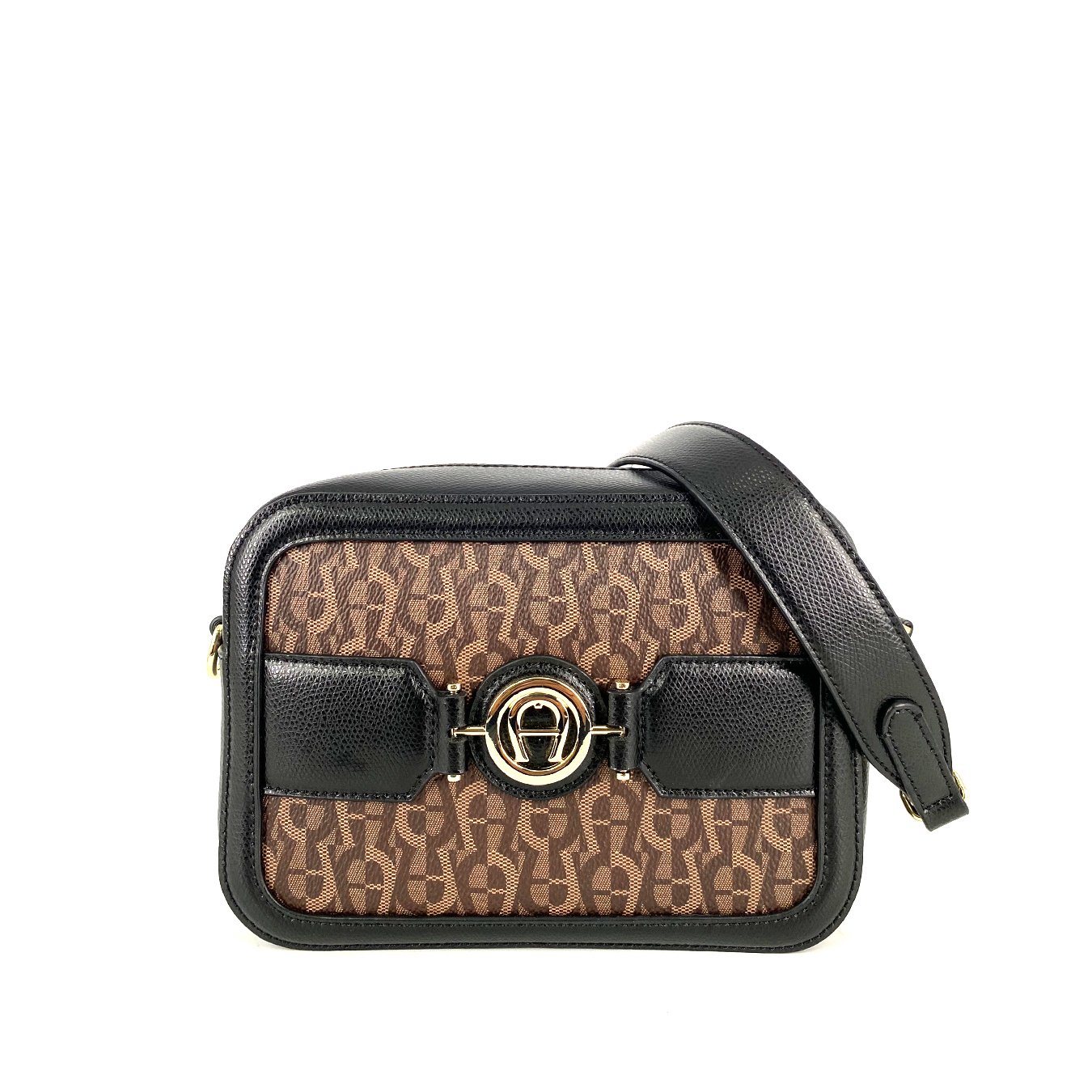 Aigner Camera Black With Signature AA Brown Small