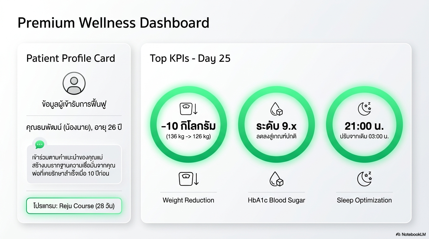 ตารางสรุปผลลัพธ์สุขภาพน้องนายน้ำหนักลดลง 10 กิโลกรัม