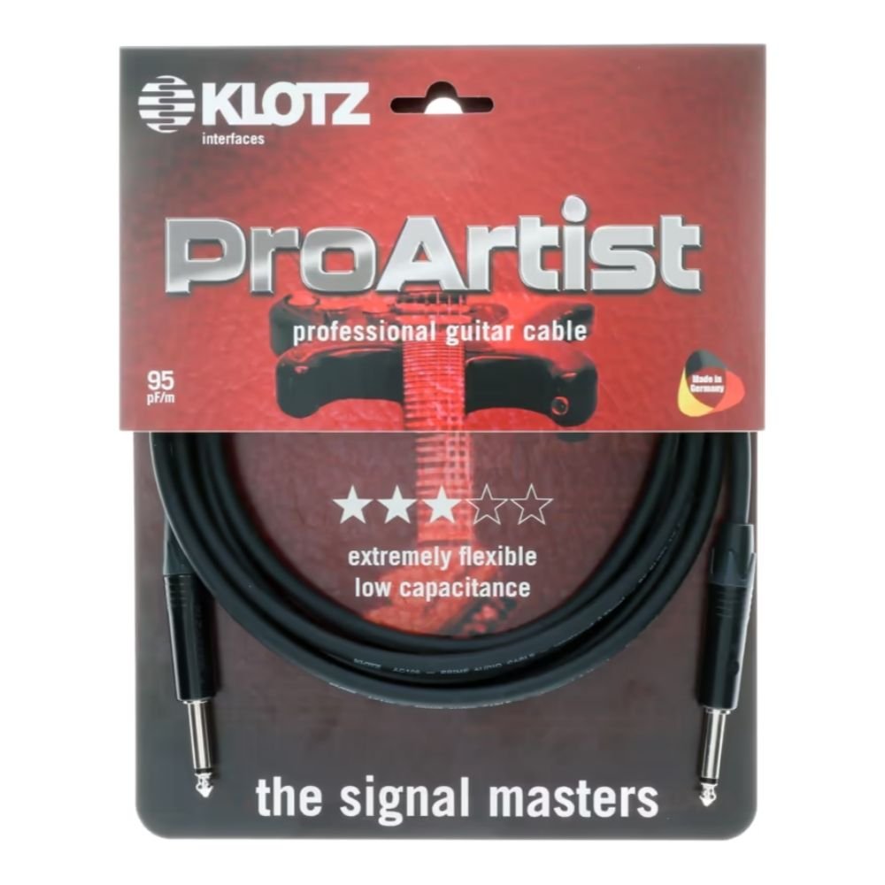 Klotz PRO ARTIST professional guitar cable with slim black chromed jacks