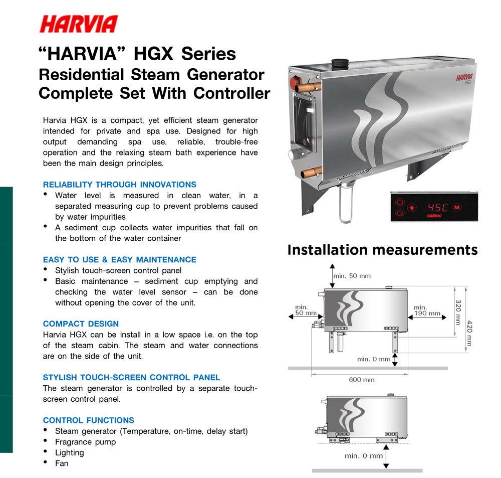 เครื่องสตรีมพร้อมชุดคอนโทรล “HARVIA” HGX Series Steam Generator, c/w