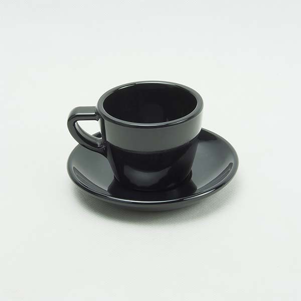 Set of small coffee mugs with  saucers black