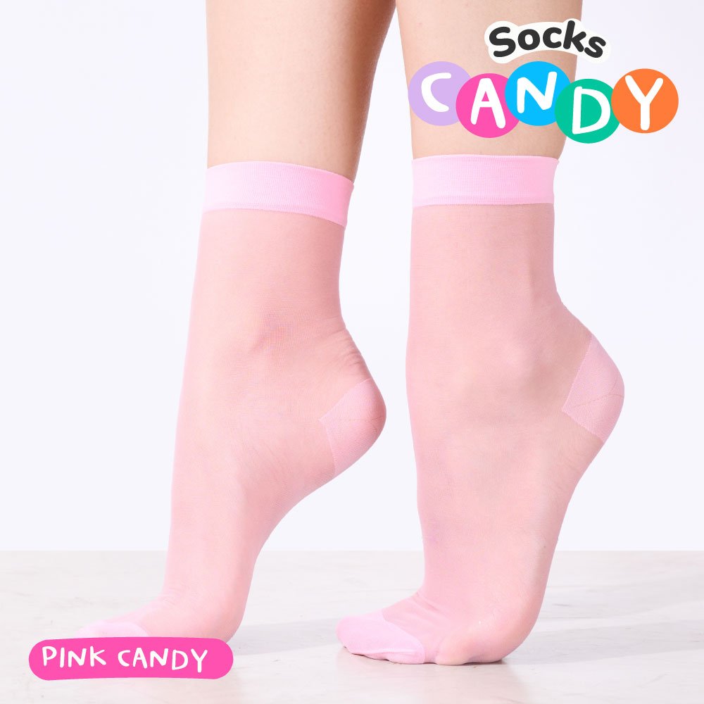 Candy Socks ถุงเท้าเนื้อบาง สีชมพู Pink Candy รหัส CDAH-PI