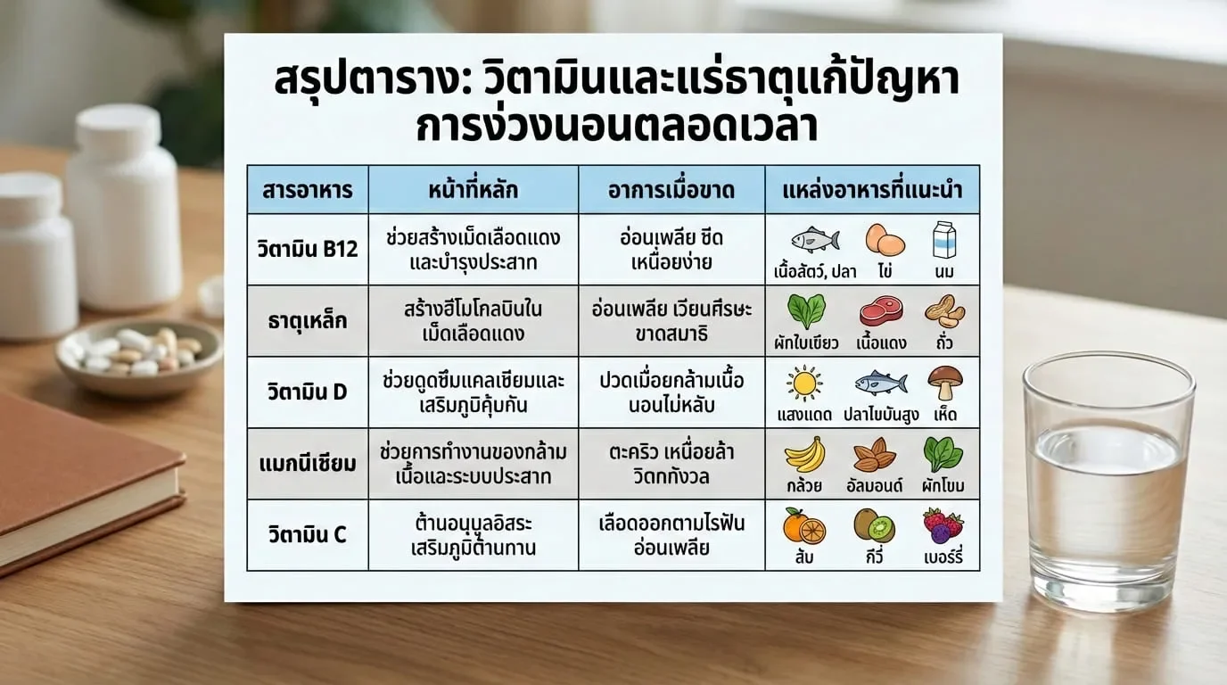 5 วิตามินและแร่ธาตุหลักที่ช่วยลดอาการง่วงเพลีย