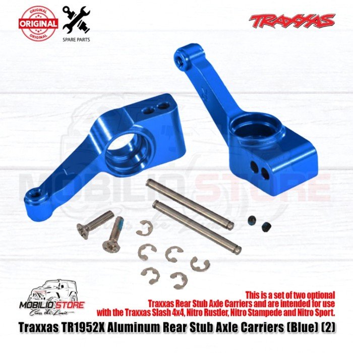 Traxxas #1952X Aluminum Rear Stub Axle Carriers Blue for Slash Rustler