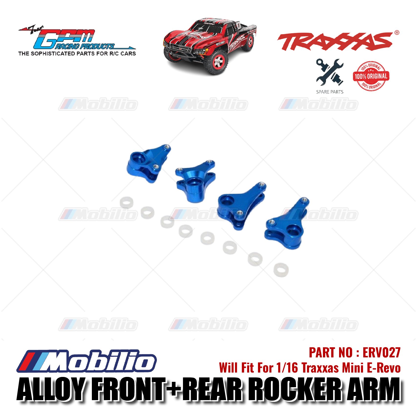 GPM Part #ERV027 Alloy Front+Rear Rocker Arm for Traxxas 1:16 Mini E-Revo - 4 Pcs
