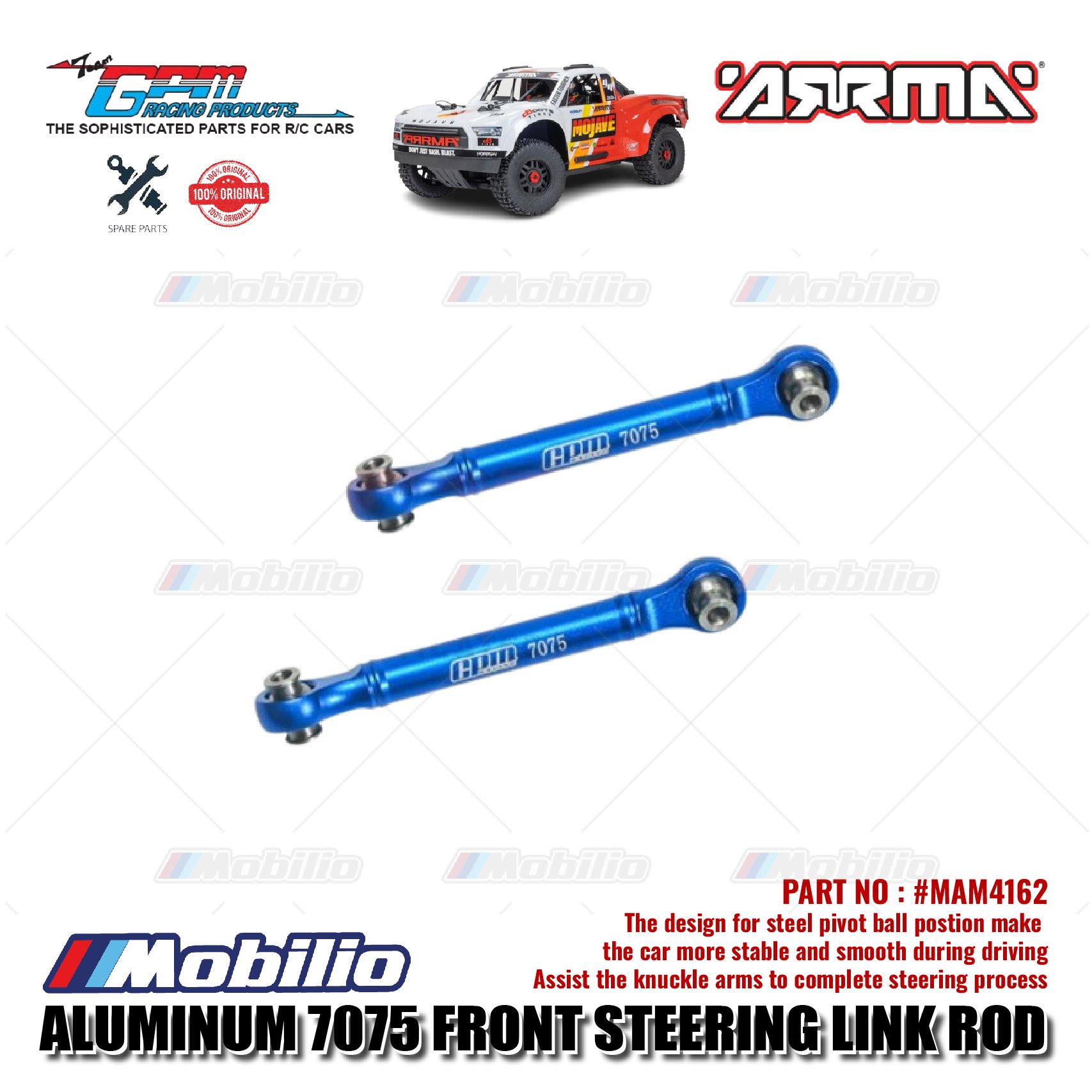 GPM Part #MAM4162 Aluminum Front Steering Link Rod Arrma 1/8 Mojave 4X4 4S BLX Desert Truck