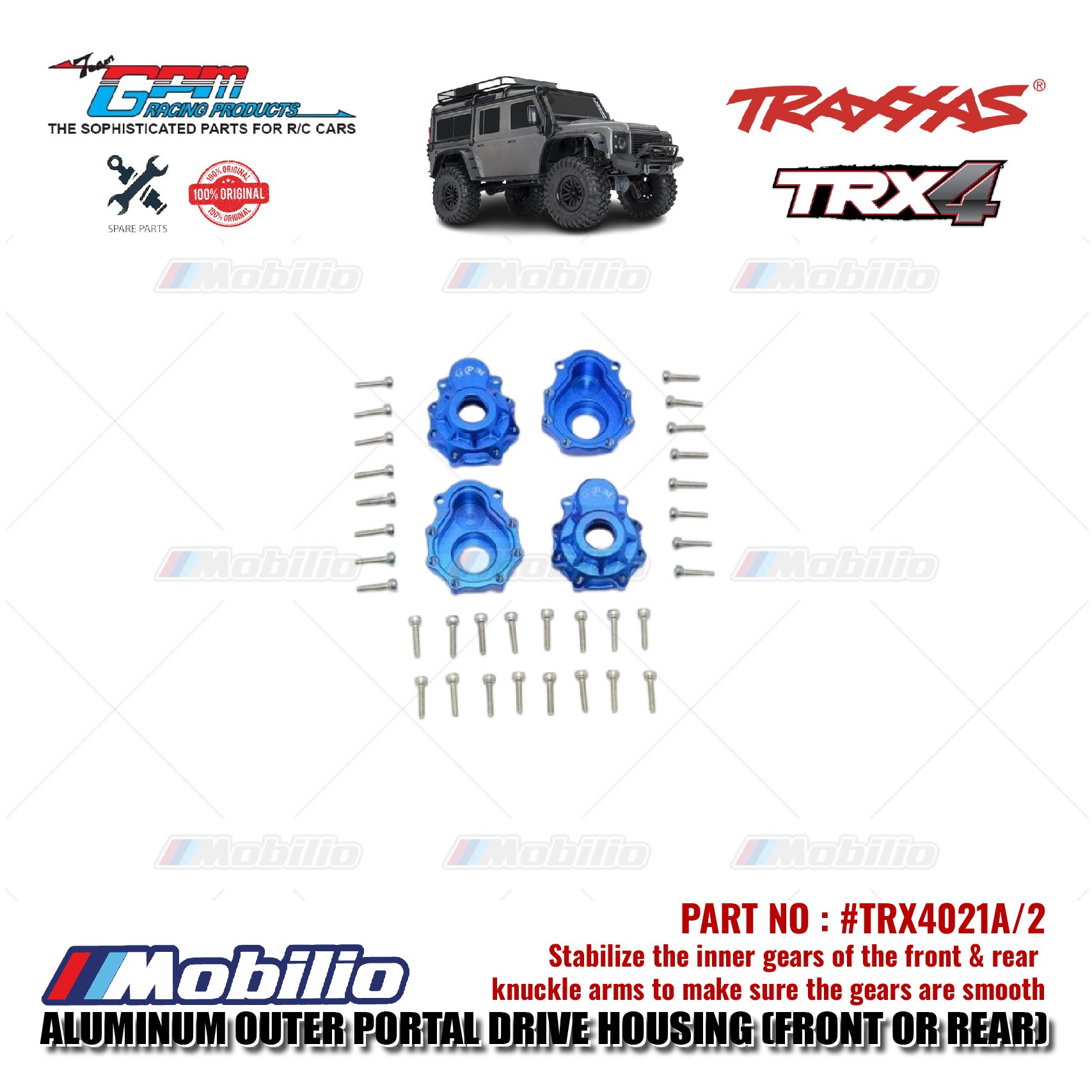 GPM Part #TRX4021A/2 Aluminum Outer Portal Drive Housing Front or Rear Traxxas TRX-4 Trail Crawler