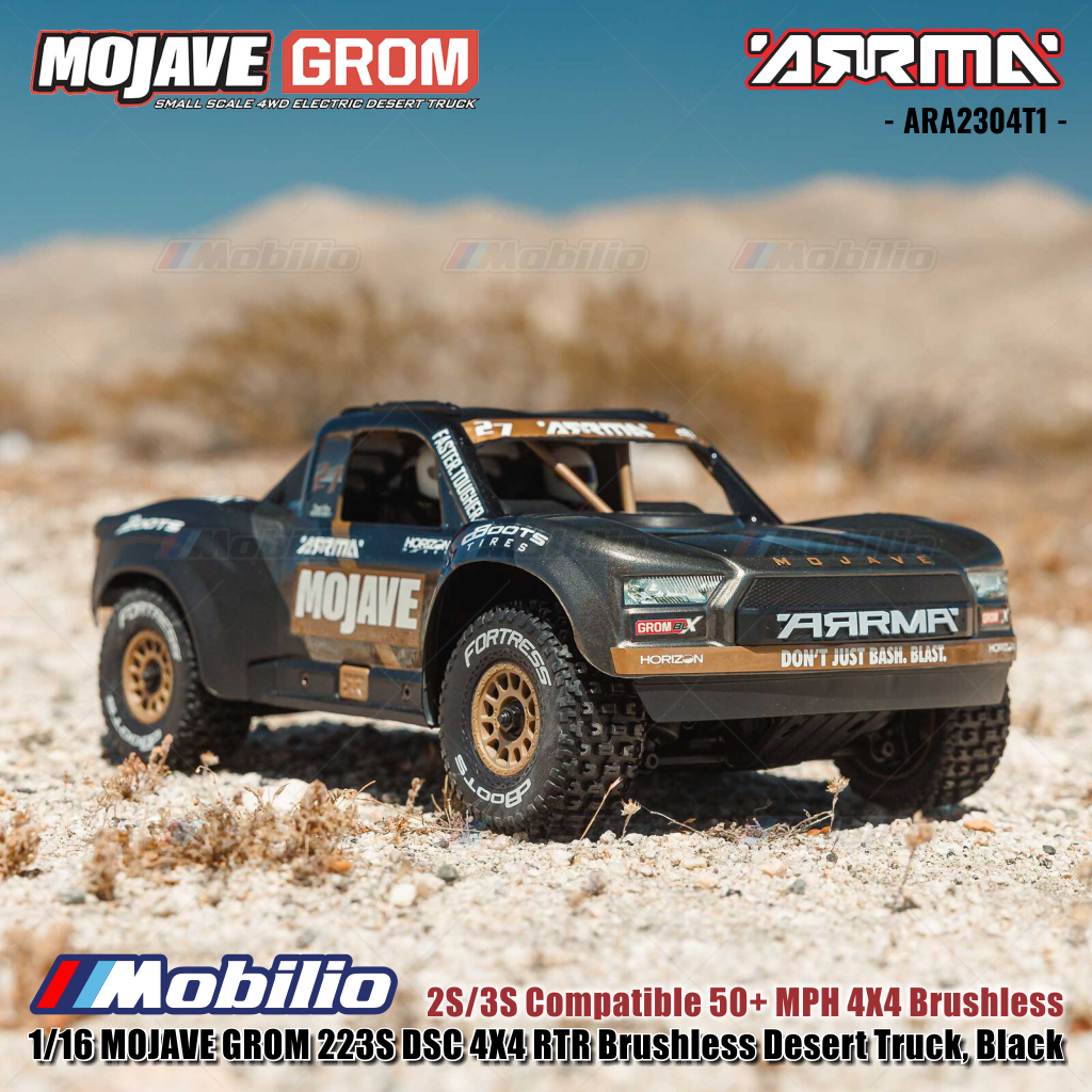 Arrma 1/16 MOJAVE GROM 223S DSC 4X4 RTR Brushless Desert Truck, Black