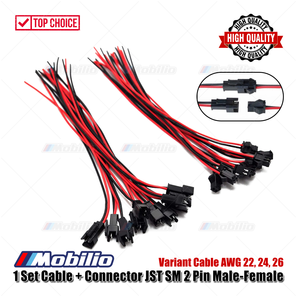 1 Set Cable + Connector JST SM 2 Pin Kabel Konektor Male & Female