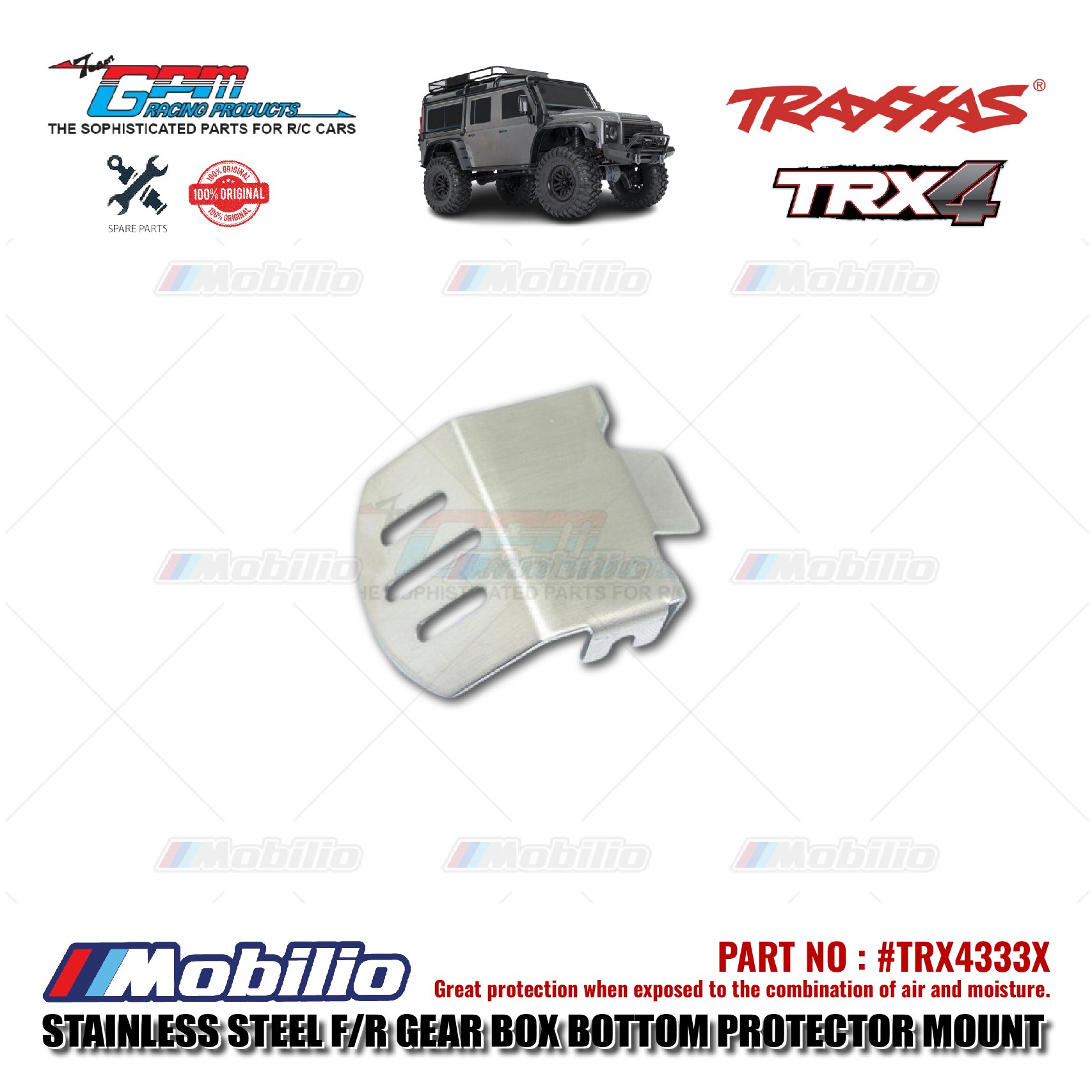 GPM Part #TRX4333X Stainless Steel F/R Gear Box Bottom Protector Mount Traxxas TRX-4 Crawler Adventure