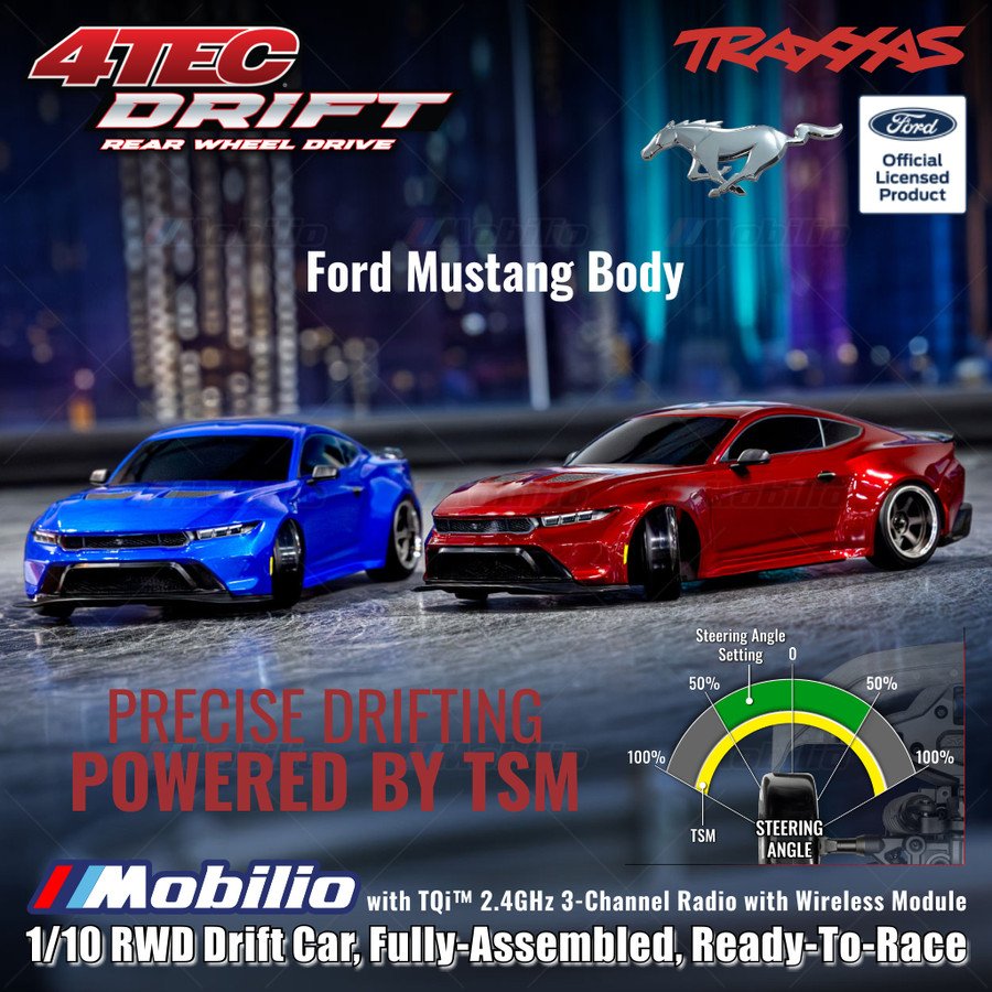 Traxxas Ford Mustang 4-Tec Drift: 1/10 RWD Drift Car Waterproof RTR TSM with Wireless Module - Red