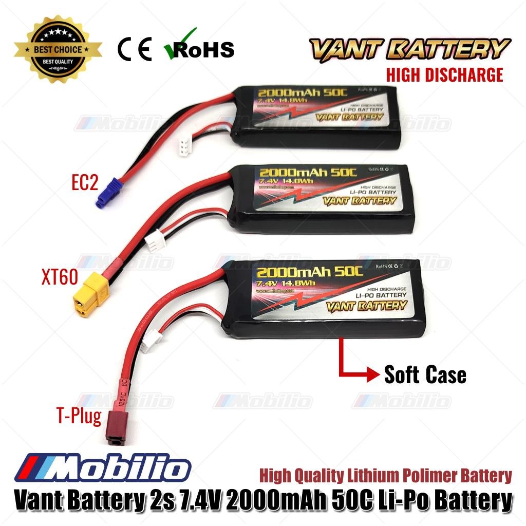 Vant Battery 7.4V 2S 2000mAh 50C Lithium Polymer LiPo Baterai RC Soft Case