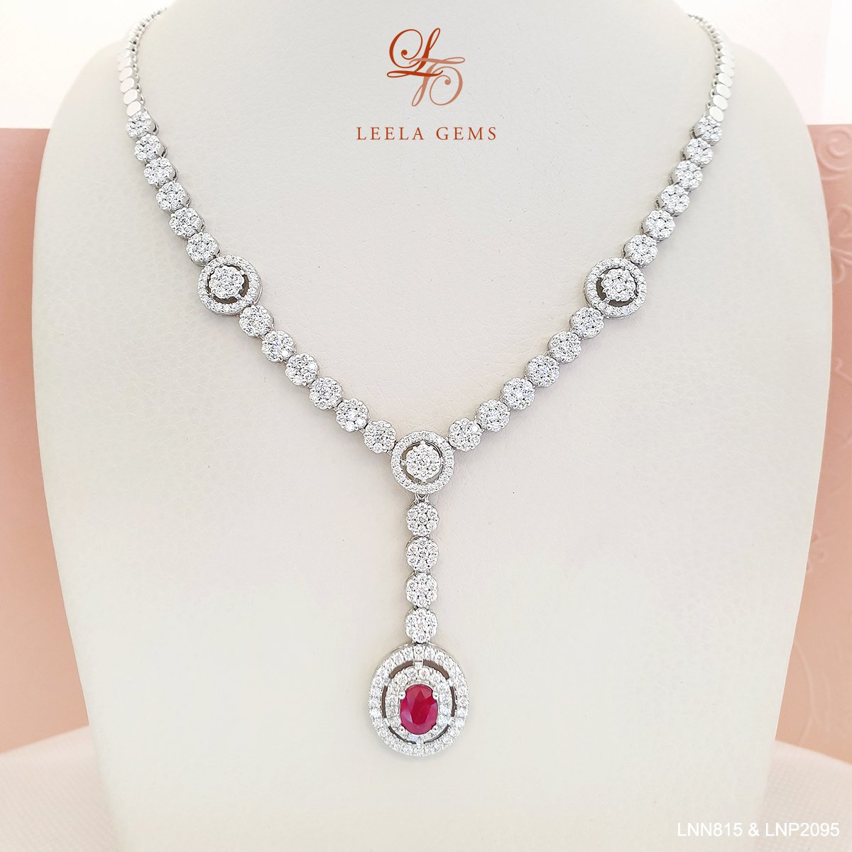 Diamond Necklace with ruby detachable pendant