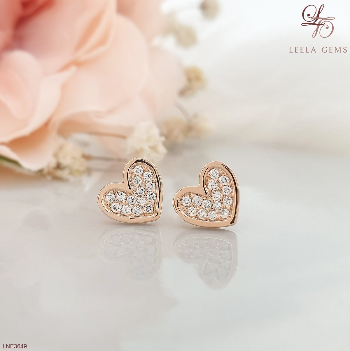 ♡ Heart Diamond Earrings (Rose gold) ♡