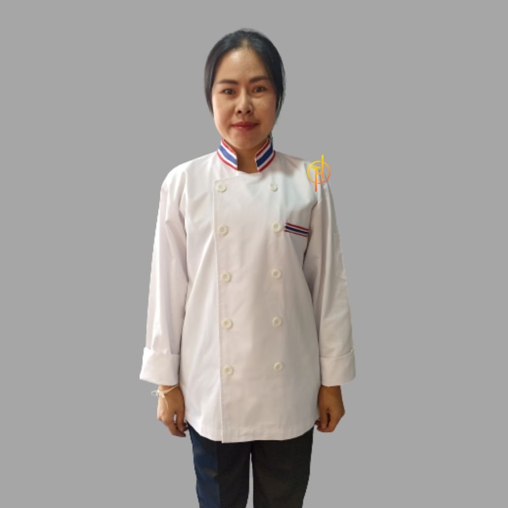 เสื้อกุ๊ก สากล คอจีน แขนยาว สีขาว แต่งแถบธงชาติ