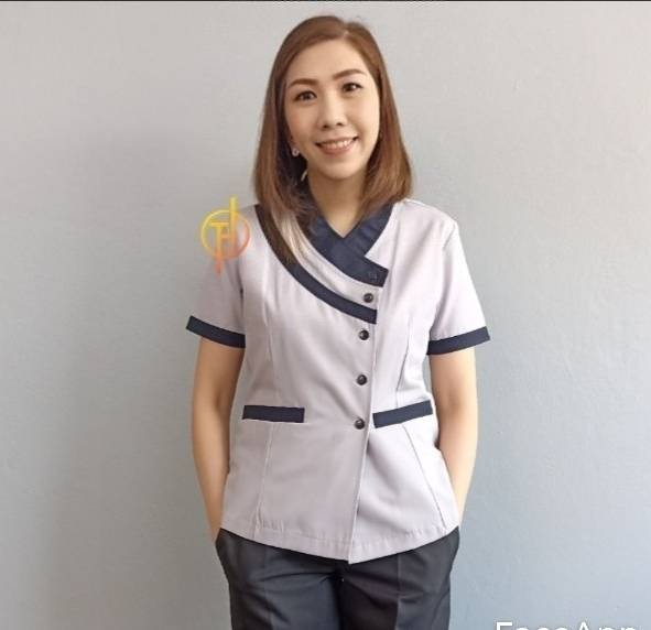 เสื้อแม่บ้าน คอป้าย สีเทา ผ้าคอมทวิว