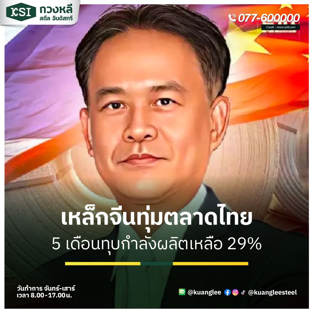 เหล็กจีนทุ่มตลาดไทย 5 เดือนทุบกำลังผลิตเหลือ 29%
