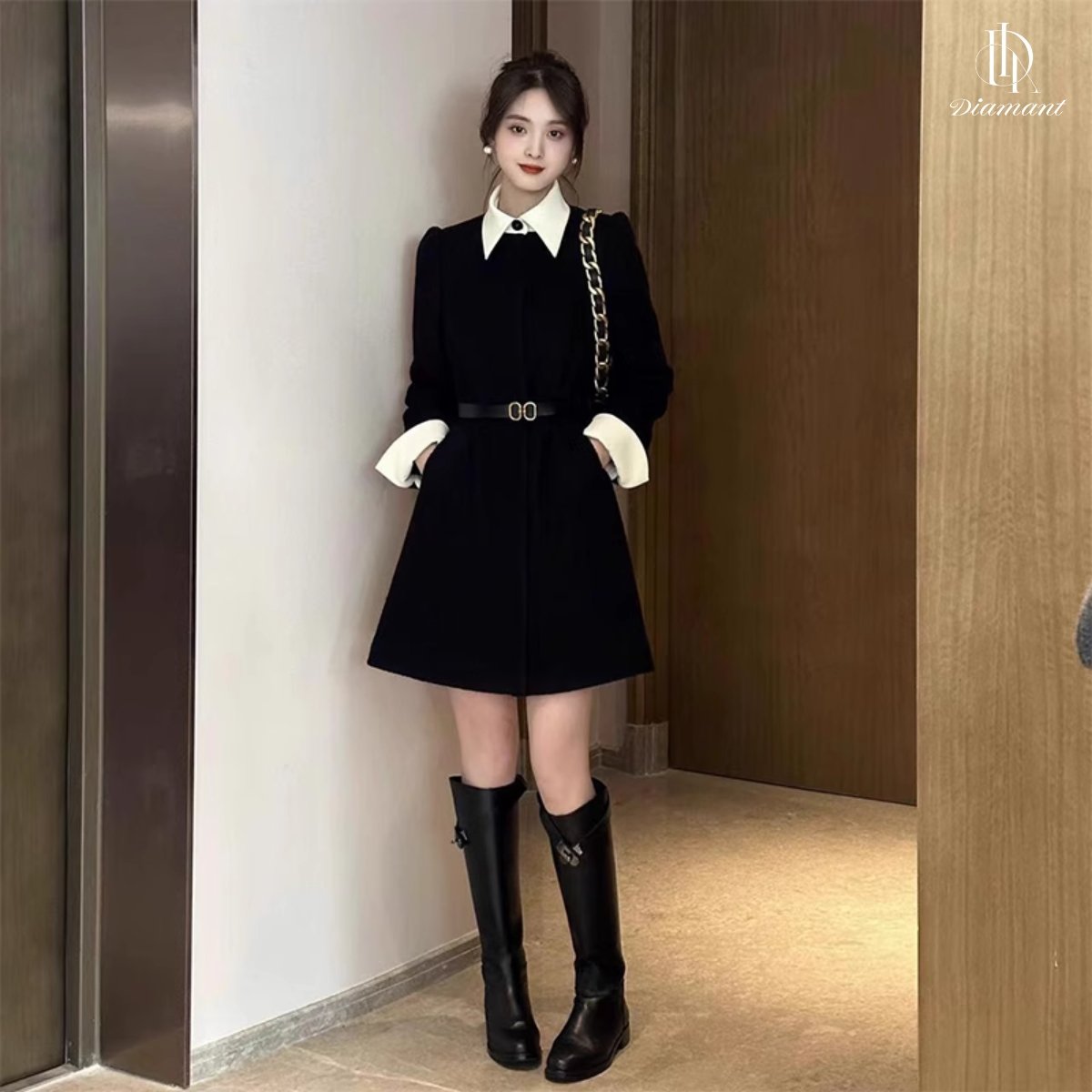 Bella Black Dress, a dress for young ladies, with a white collar detail, simple, elegant, and expensive.
