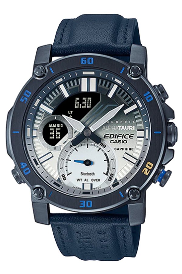 Casio Edifice นาฬิกาข้อมือผู้ชาย สายหนังแท้ รุ่น ECB-20AT-2A - สีน้ำเงิน