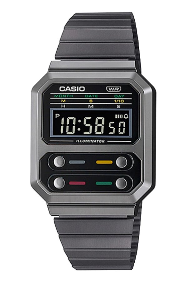 Casio Standard นาฬิกาข้อมือผู้หญิง สายสแตนเลส รุ่น A100WEGG-1A  สีดำ