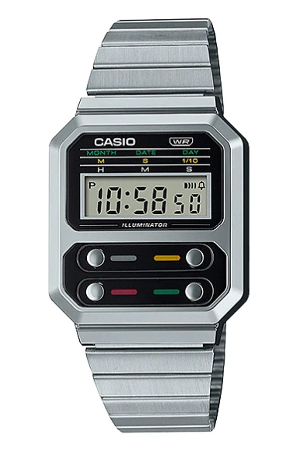 Casio Standard นาฬิกาข้อมือผู้หญิง สายสแตนเลส รุ่น A100WE-1A  สีเงิน
