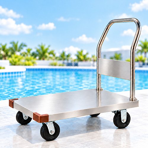 MB-ST-11M single-deck stainless steel trolley with fixed handle, 60 W x 90 L x 90 H cm, 350 kg load capacity