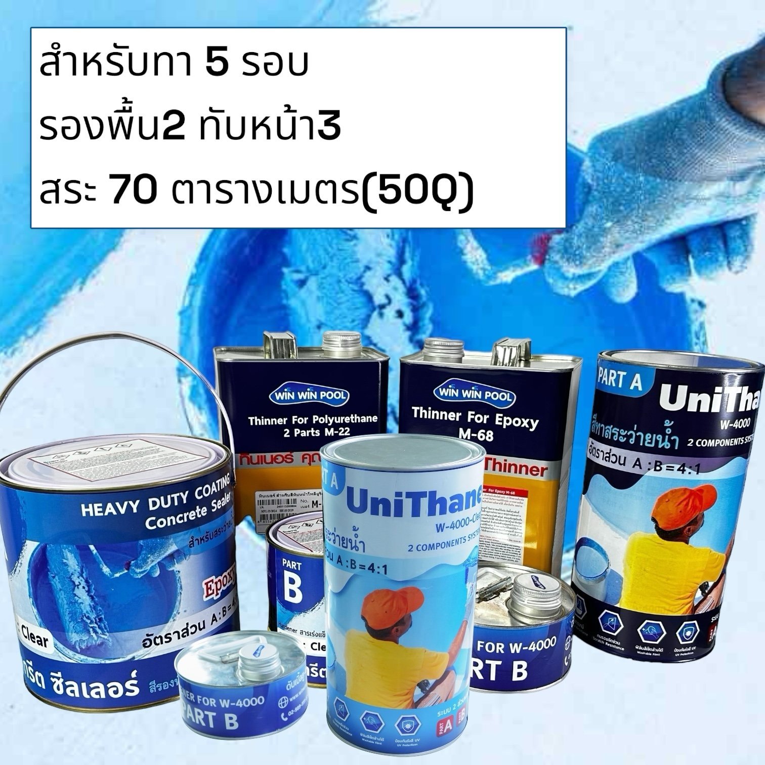 Complete Swimming Pool Paint Set for a 70 sq.m. pool (50Q) (4x8x1.5m ...