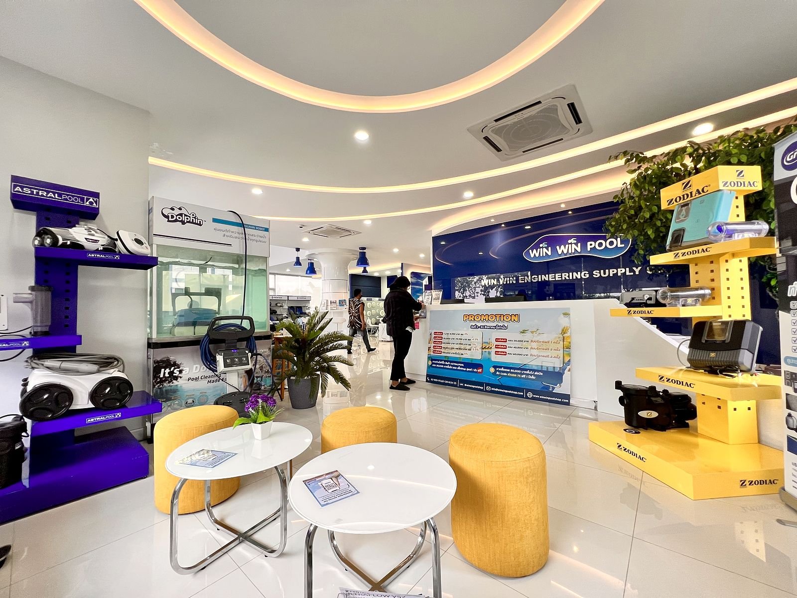 Reception counter and customer lounge, Win Win Pool showroom