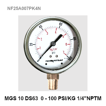 0-100 PSI(0-7  kg/cm²) Ø 2.5" Brass Lower 1/4"