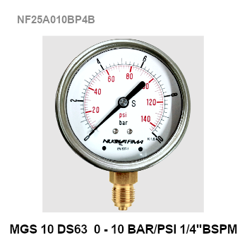 0-10 Bar (0-140 PSI) Ø 2.5" Brass Lower BSPM