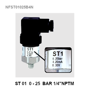 0-25 Bar port 1/4"  Output 4-20mA NPT