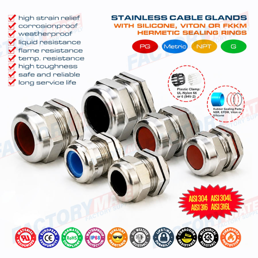 304, 316, 316L Stainless Steel PG Cable Glands IP68