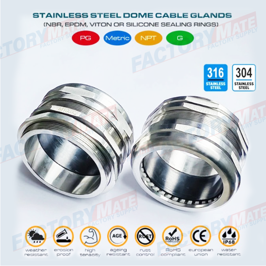 Type 316L, 316, 304 Stainless Steel IP68 Cable Gland M100x2.0