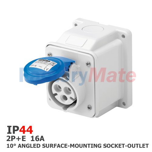 GW62404  10° ANGLED SURFACE-MOUNTING SOCKET-OUTLET - IP44 - 2P+E 16A 200-250V 50/60HZ - BLUE - 6H - SCREW WIRING