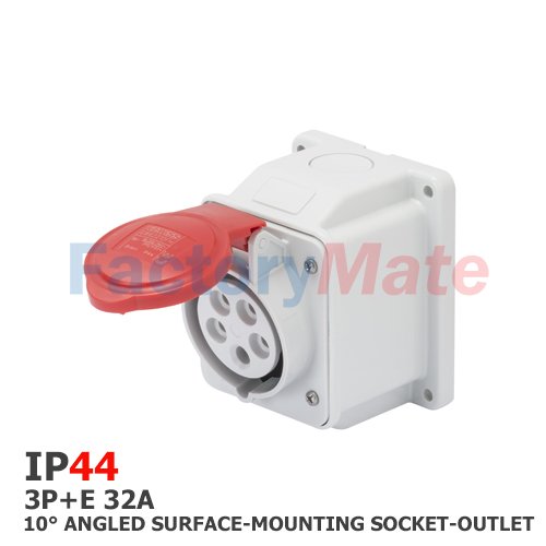 GW62419  10° ANGLED SURFACE-MOUNTING SOCKET-OUTLET - IP44 - 3P+E 32A 380-415V 50/60HZ - RED - 6H - SCREW WIRING
