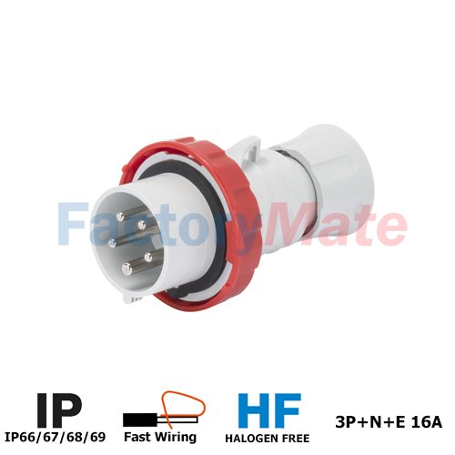 GW60031FH  STRAIGHT PLUG HP - IP66/IP67/IP68/IP69 - 3P+N+E 16A 380-415V 50/60HZ - RED - 6H - FAST WIRING