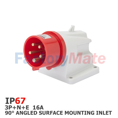 GW60431  90° ANGLED SURFACE MOUNTING INLET - IP67 - 3P+N+E 16A 380-415V 50/60HZ - RED - 6H - SCREW WIRING
