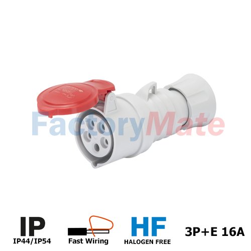 GW62008FH  STRAIGHT CONNECTOR HP - IP44/IP54 - 3P+E 16A 380-415V 50/60HZ - RED - 6H - FAST WIRING