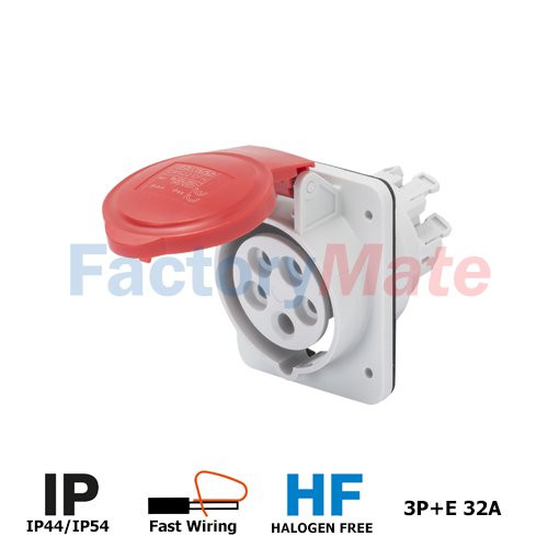 GW62220FH   10° ANGLED FLUSH-MOUNTING SOCKET-OUTLET HP - IP44/IP54 - 3P+E 32A 380-415V 50/60HZ - RED - 6H - FAST WIRING