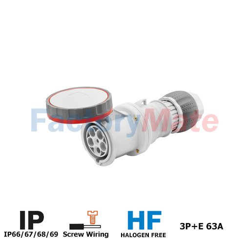 GW63052PH  STRAIGHT CONNECTOR HP - IP66/IP67/IP68/IP69 - 3P+E 63A 380-415V 50/60HZ - RED - 6H - PILOT CONTACT - MANTLE TERMINAL