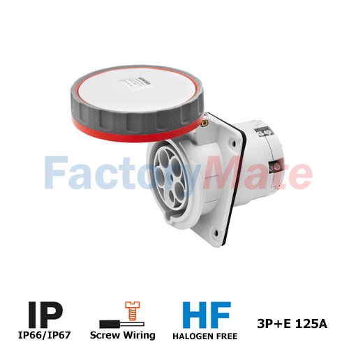 GW62261PH  10° ANGLED FLUSH-MOUNTING SOCKET-OUTLET HP - IP66/IP67 - 3P+E 125A 380-415V 50/60HZ - RED - 6H - PILOT CONTACT - MANTLE TERMINAL