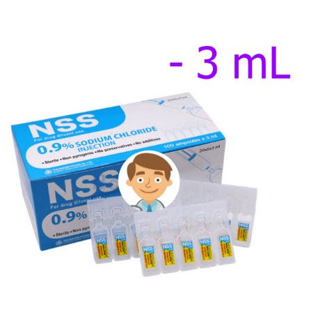 NSS Sodium Chloride 0.9% ใช้สำหรับล้างแผล ล้างจมูก (3 mL) (1 กระเปาะ)