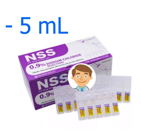 NSS Sodium Chloride 0.9% ใช้สำหรับล้างแผล ล้างจมูก (5 mL) (1 กระเปาะ)