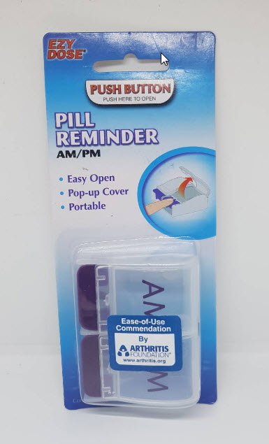 ตลับยา 2 ช่อง เช้า/เย็น พร้อมปุ่มกดเปิดปิด Push Button Daily AM/PM 