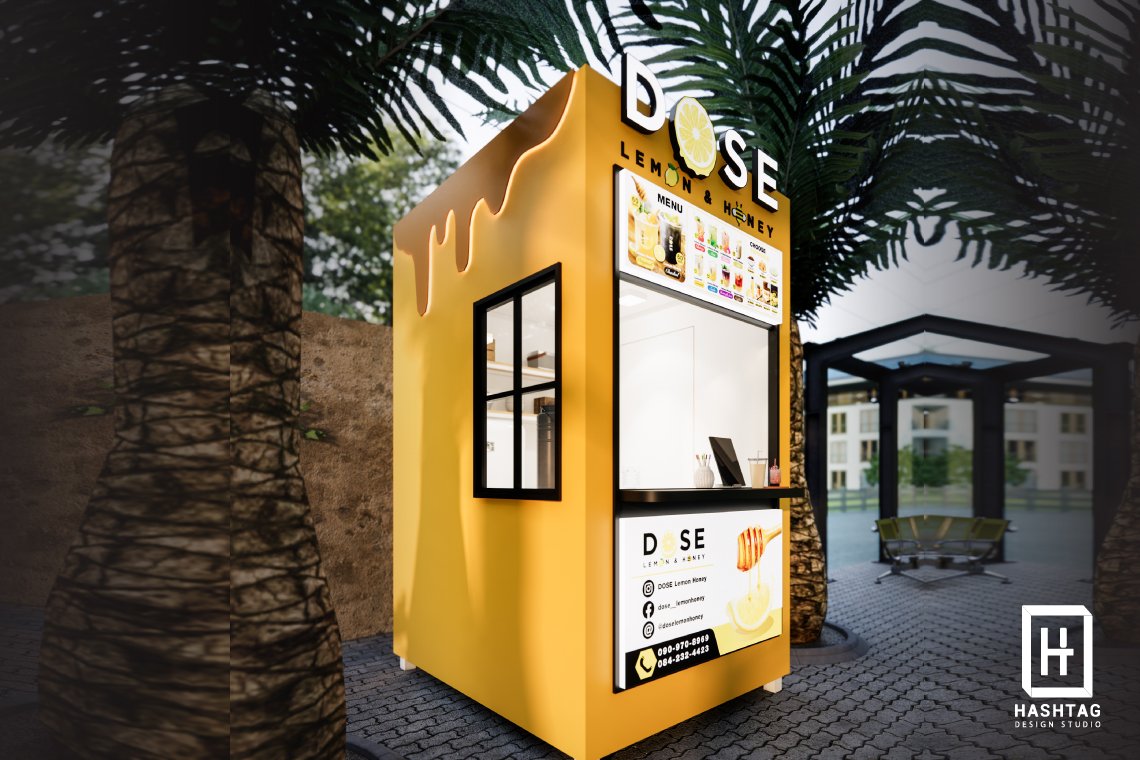 คีออสขายของ คีออสร้าน DOSE Lemon&Honey ขนาด 1.6 x 1.9 เมตร Kioskร้านค้า l บริการออกแบบ ผลิต และติดตั้งครบวงจร